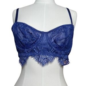 Victoria's Secret Dream Angels Blue‎ Floral Lace Longline Bra 36C Push-Up No Pad